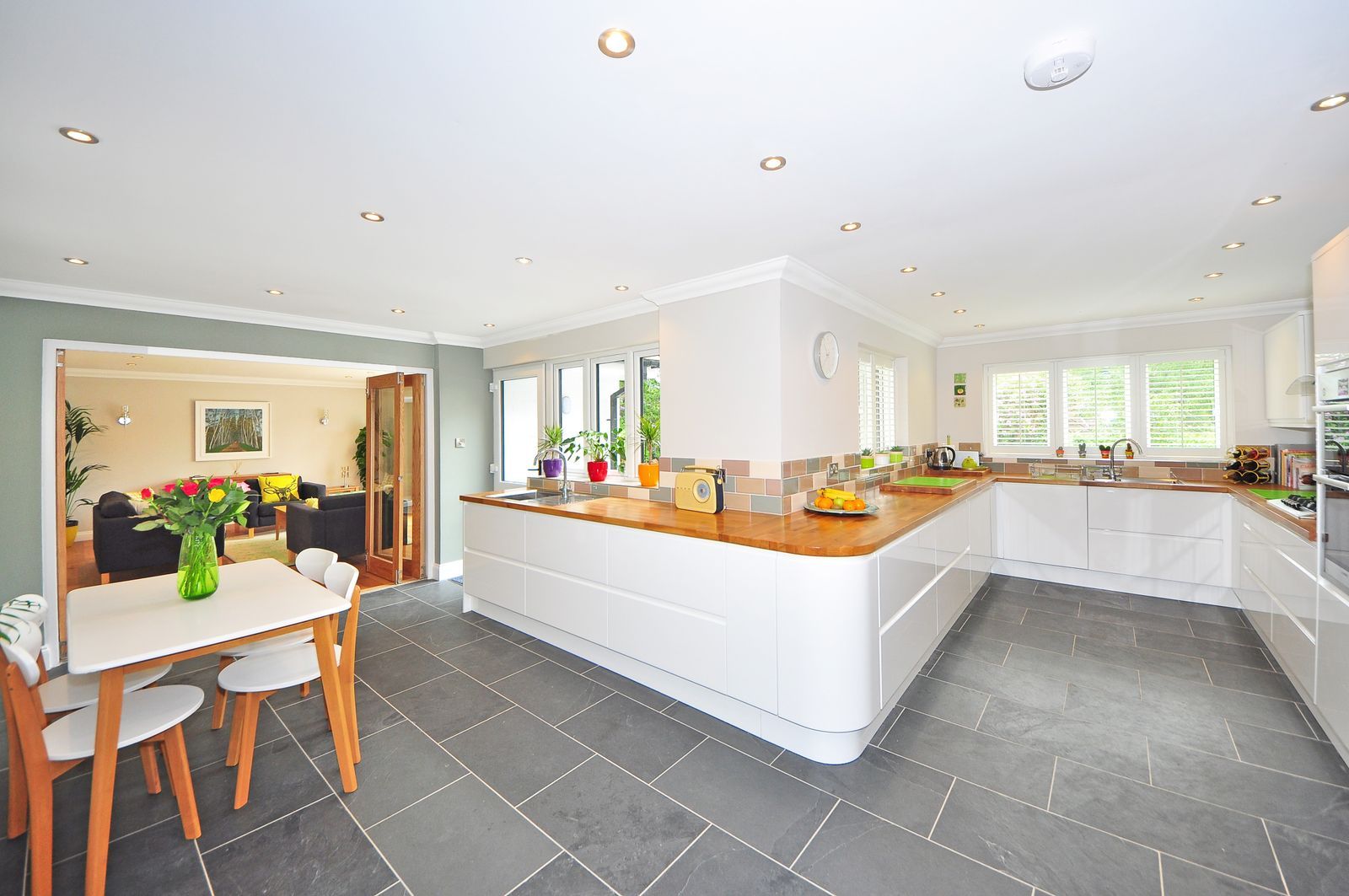 Modern kitchen with recessed lighting design
