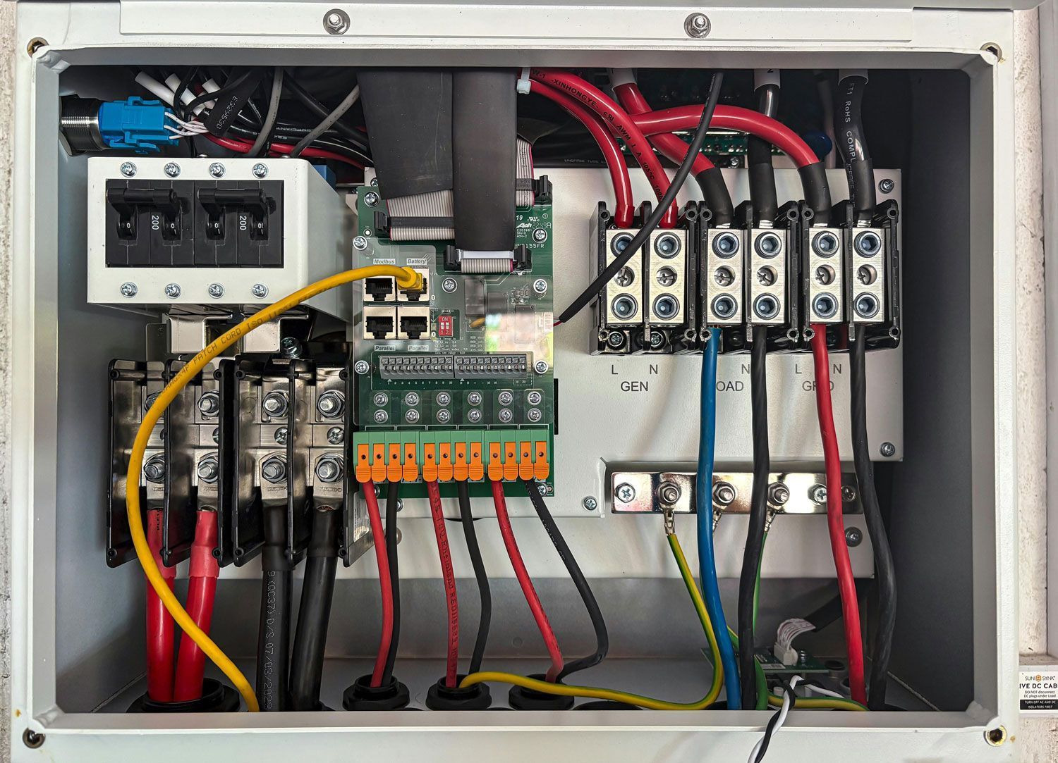 Close-up of a neatly wired electrical panel